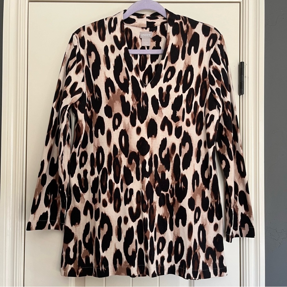 Chicos Leopard Print Top Size 1